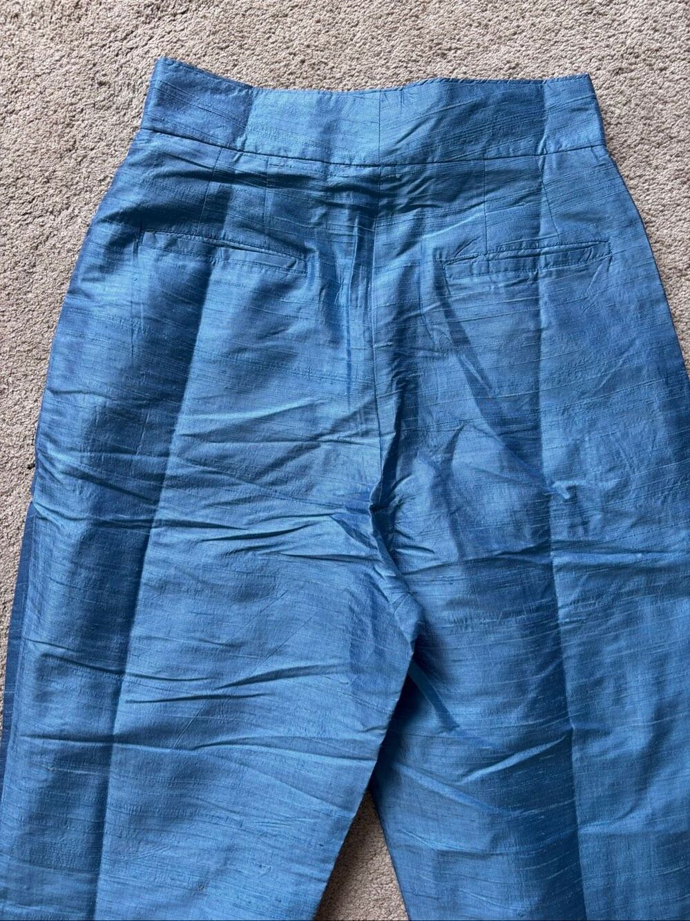 NWT Julia Amory Blue Silk Pleated High Rise Tapered Pants, $325 XS A15 - Picture 6 of 9
